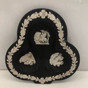 Wedgwood Vintage Black Small Dish w Ivory Details / Ashtray / Made in England